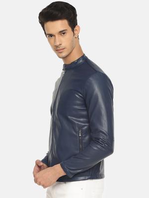 blue solid pu biker jacket - 17457857 - Standard Image - 2