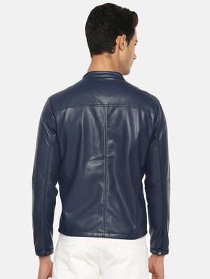 blue solid pu biker jacket - 17457857 - Standard Image - 3