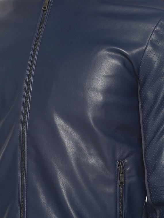blue solid pu biker jacket - 17457857 - Zoom Image - 5