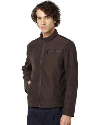 brown solid casual jacket - 17457863 - Standard Image - 2