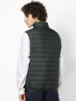 green solid quilted jacket - 17457865 - Standard Image - 3