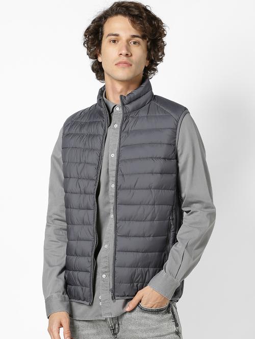 grey solid quilted jacket - 17457866 - Very Small Image - 1