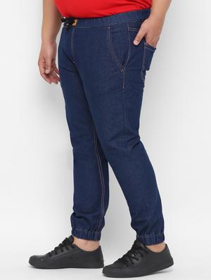 plus size blue solid denim joggers - 17457871 - Standard Image - 2
