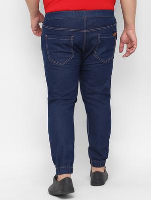 plus size blue solid denim joggers - 17457871 - Standard Image - 3