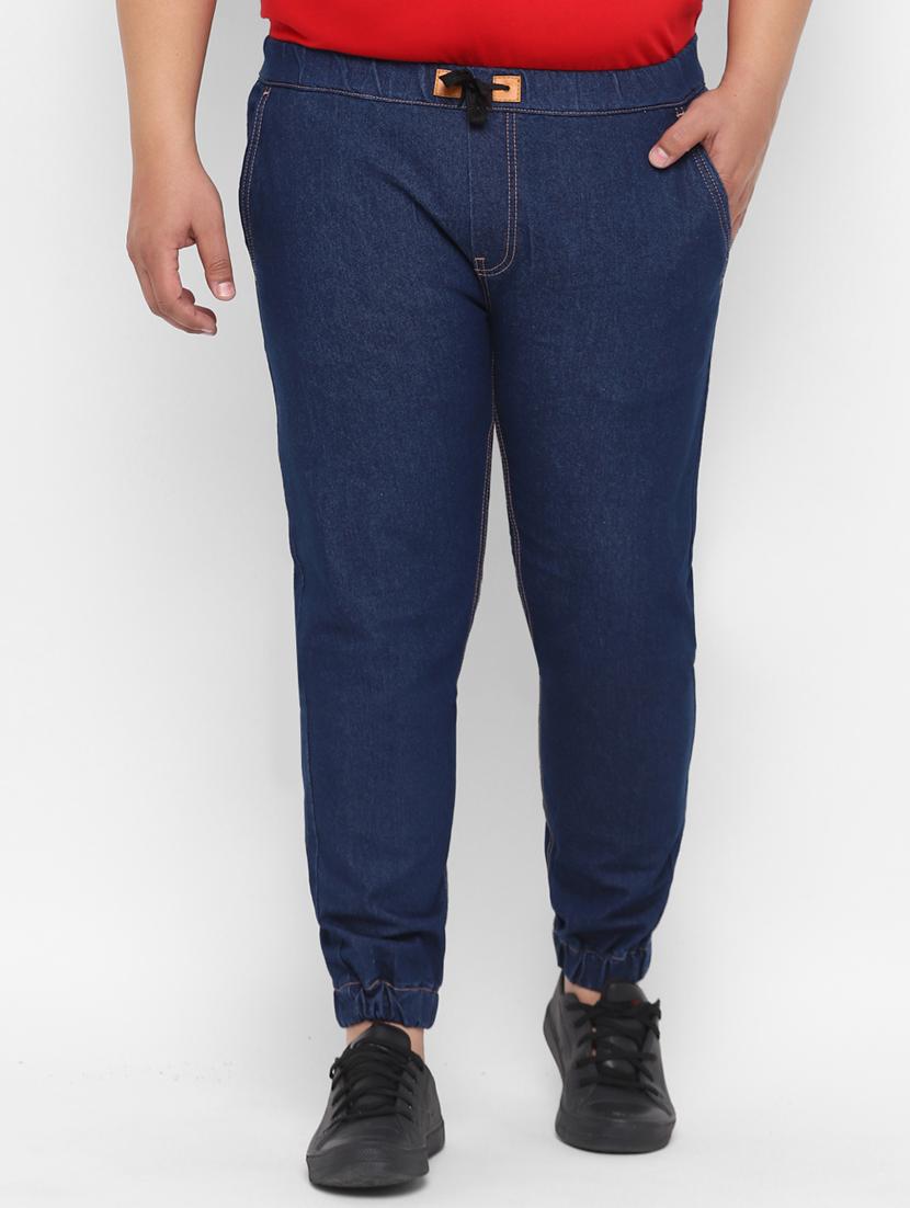 plus size blue solid denim joggers - 17457871 - Zoom Image - 1