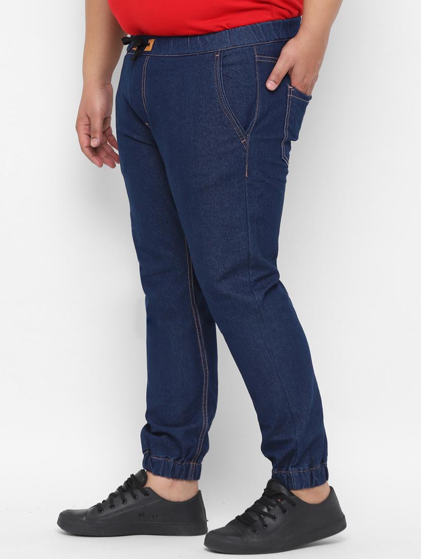 plus size blue solid denim joggers - 17457871 - Zoom Image - 2
