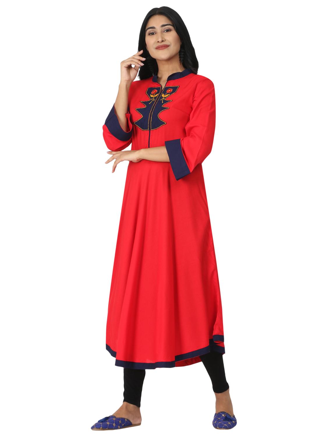 embroidered flared kurta - 17457898 - Zoom Image - 2