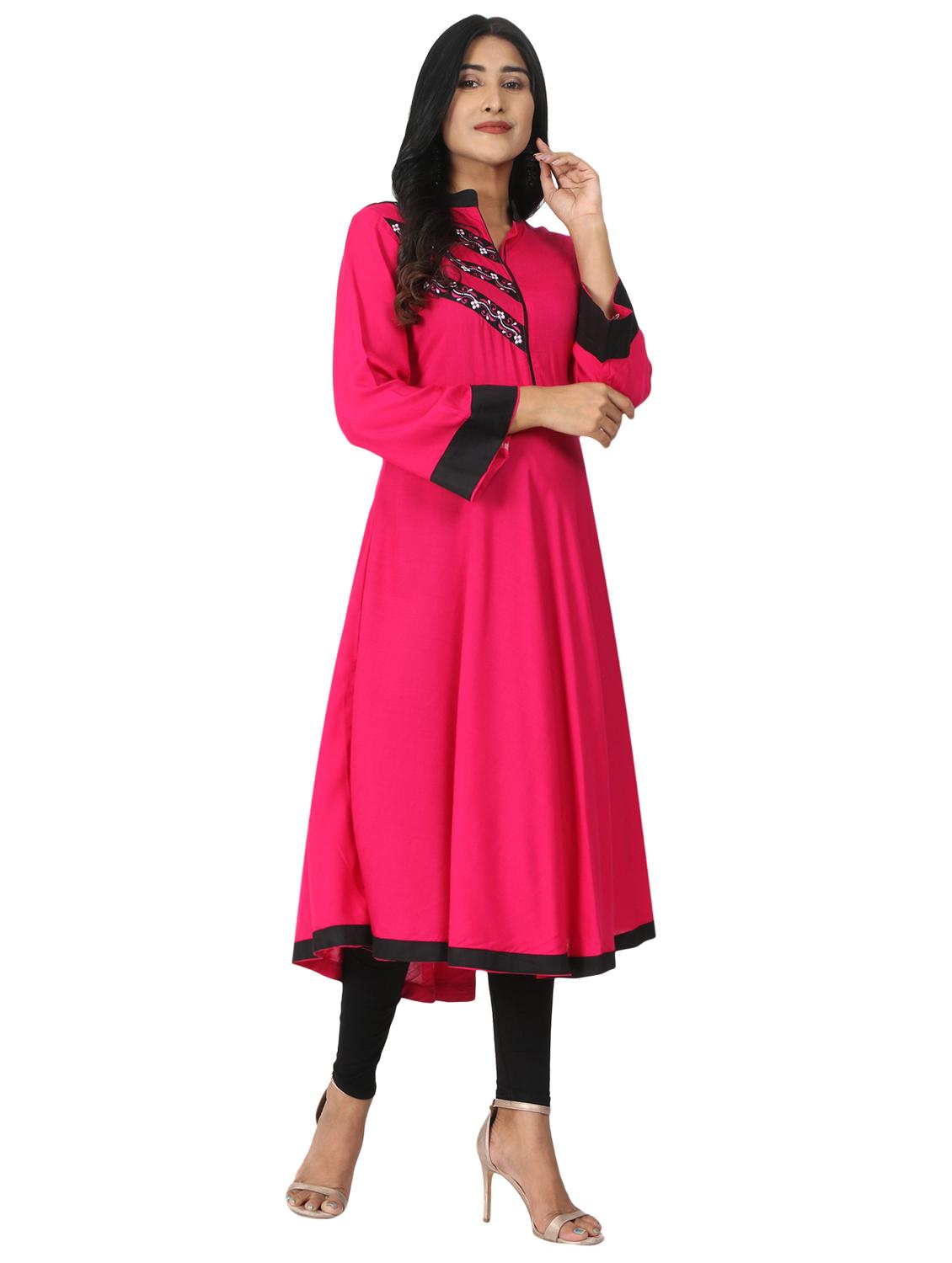 solid flared kurta - 17457900 - Zoom Image - 2