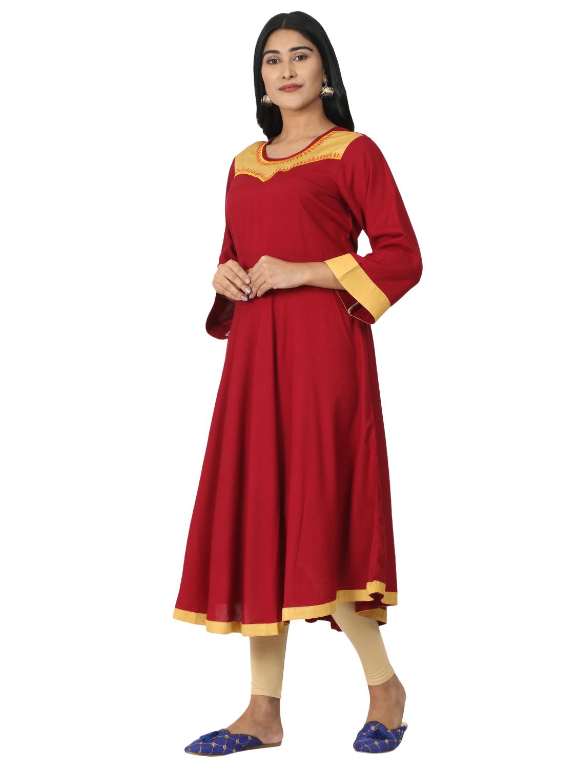 solid flared kurta - 17457905 - Zoom Image - 2