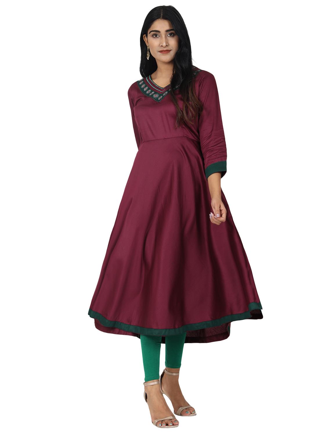 solid flared kurta - 17457907 - Zoom Image - 1