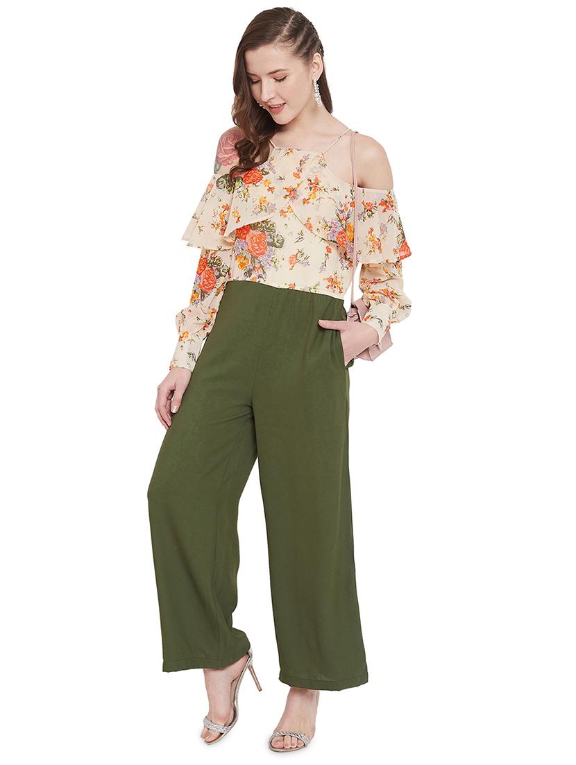 cold shoulder floral full leg jumpsuit - 17457965 - Zoom Image - 2