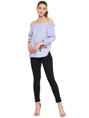off shoulder striped top - 17457966 - Standard Image - 4