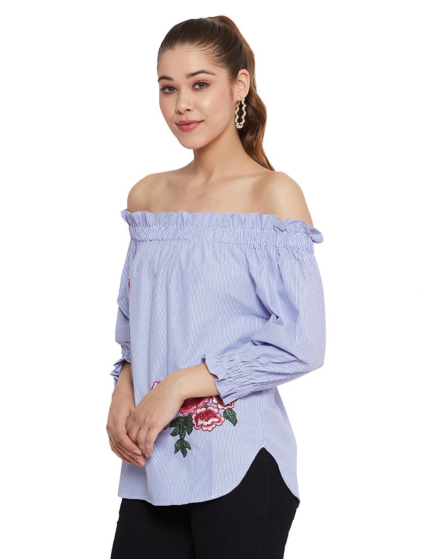 off shoulder striped top - 17457966 - Zoom Image - 2