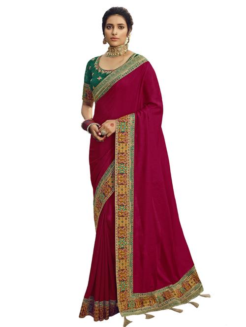 magenta embroidered saree with blouse - 17458391 - Standard Image - 1