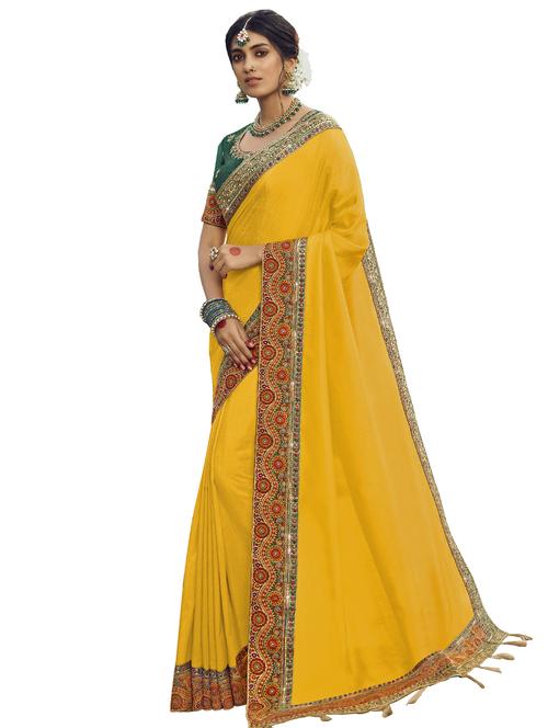 solid bordered saree with blouse - 17458392 - Very Small Image - 1