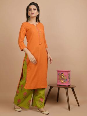 embroidered kurta palazzo set - 17458520 - Standard Image - 2