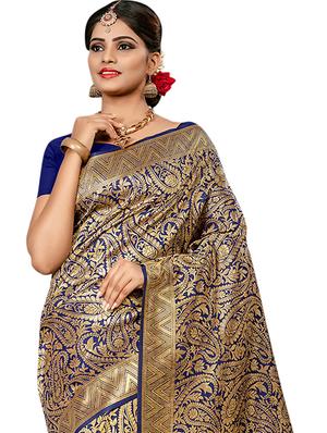 paisley woven saree with blouse - 17458772 - Standard Image - 2