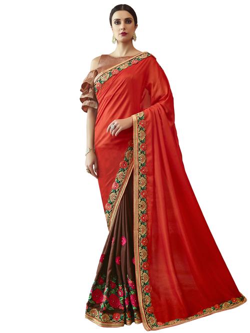 solid embroidered saree with blouse - 17458787 - Standard Image - 1