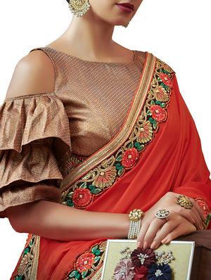 solid embroidered saree with blouse - 17458787 - Standard Image - 2