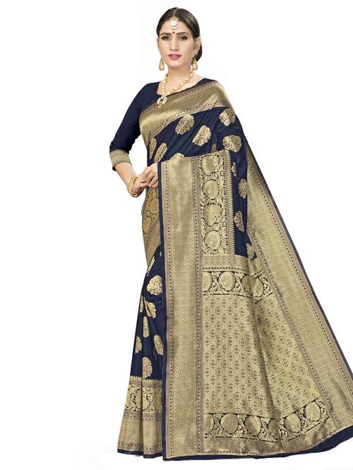 self design woven saree with blouse - 17458846 - Very Small Image - 1