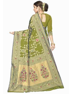 floral woven saree with blouse - 17458873 - Standard Image - 2