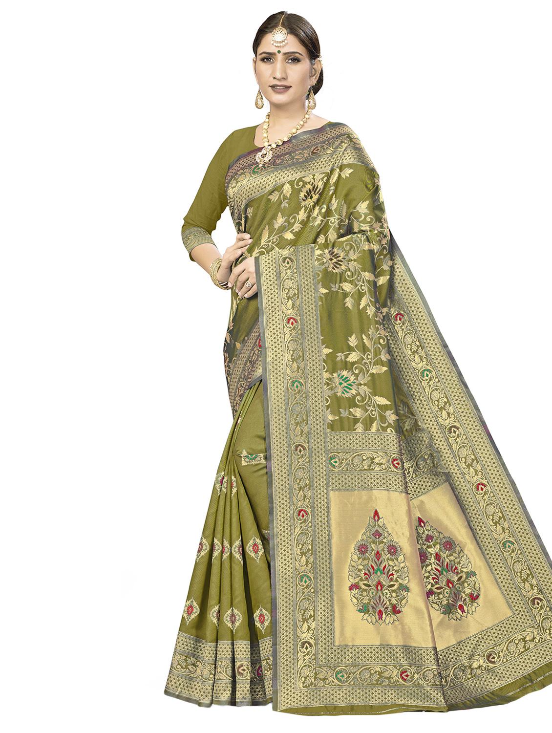 floral woven saree with blouse - 17458873 - Zoom Image - 1