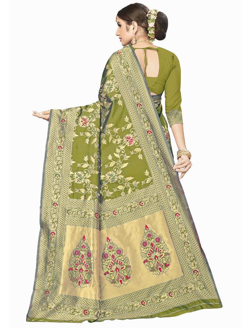 floral woven saree with blouse - 17458873 - Zoom Image - 2