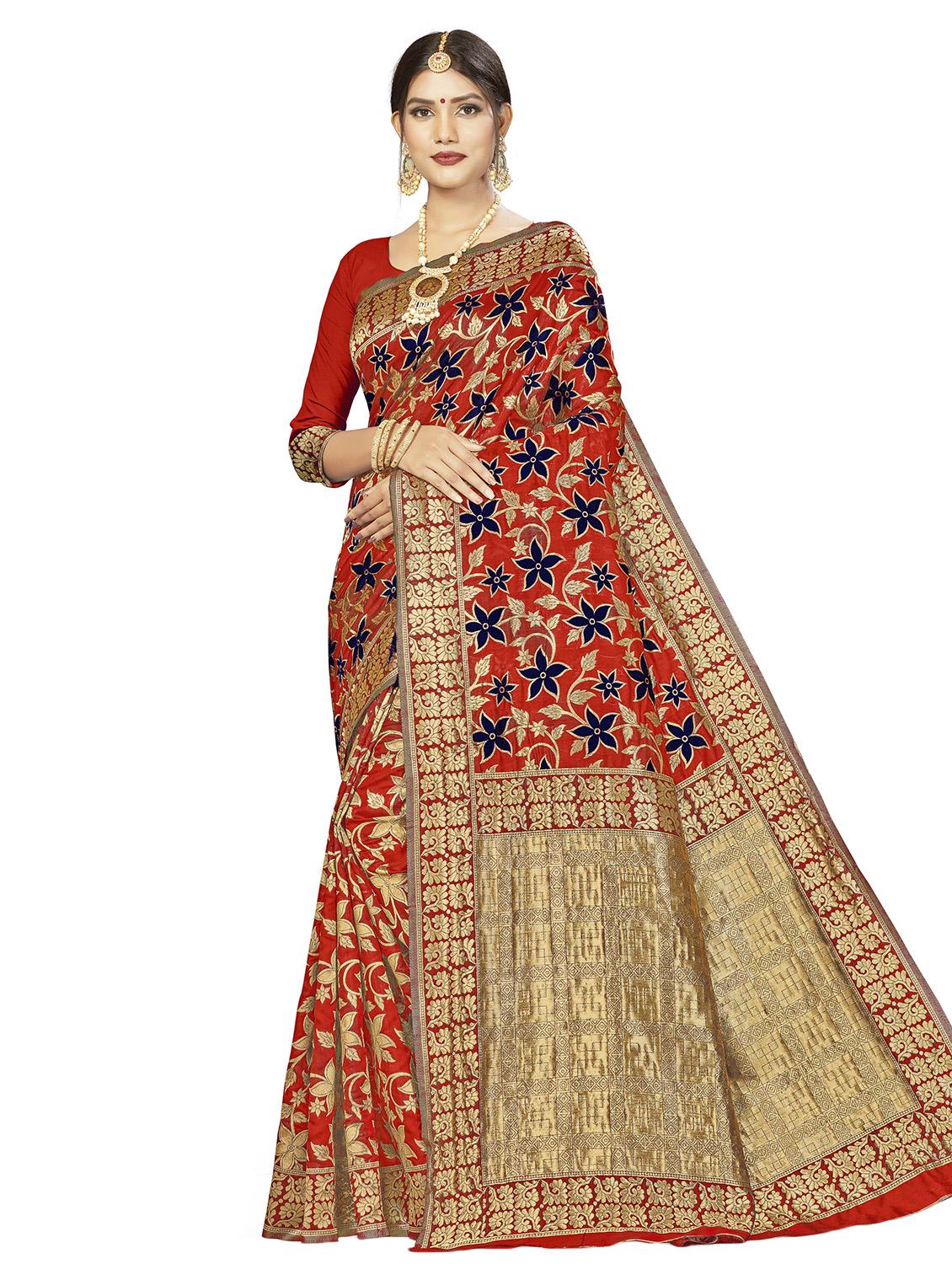 floral woven saree with blouse - 17458883 - Zoom Image - 1