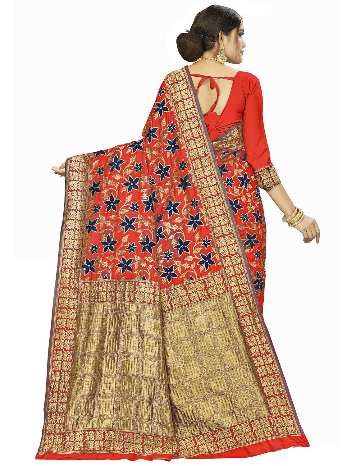 floral woven saree with blouse - 17458883 - Zoom Image - 2