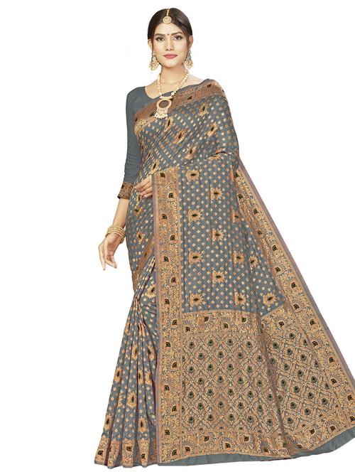 self design woven saree with blouse - 17458885 - Standard Image - 1
