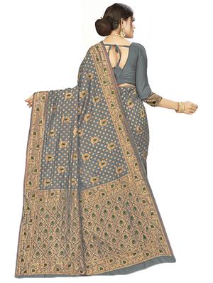 self design woven saree with blouse - 17458885 - Standard Image - 2