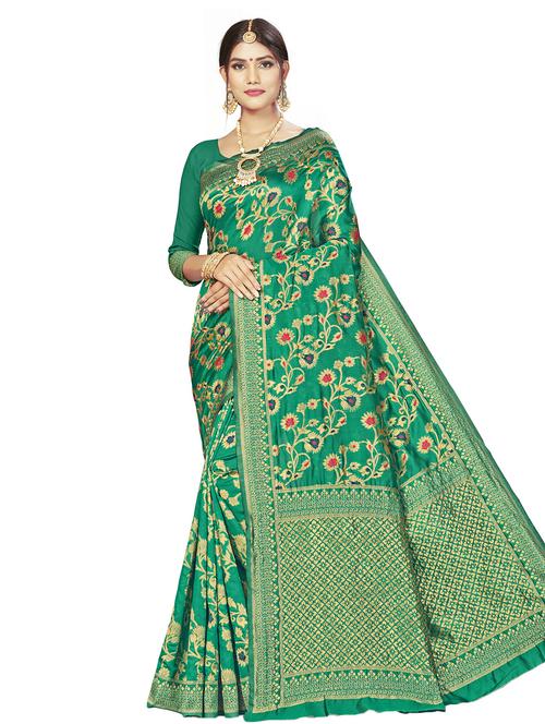 floral woven saree with blouse - 17458889 - Standard Image - 1