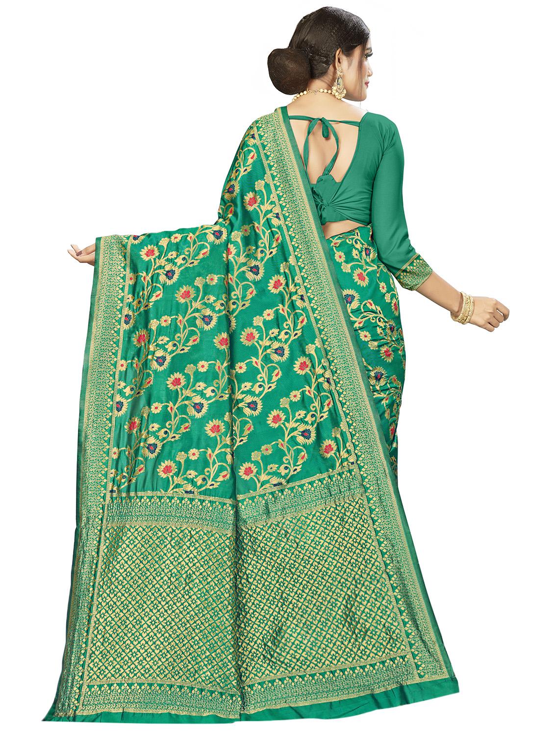 floral woven saree with blouse - 17458889 - Zoom Image - 2