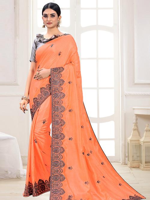 self design embroidered saree with blouse - 17458895 - Standard Image - 1