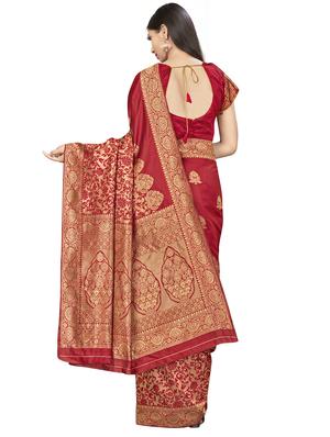 self design woven saree with blouse - 17458920 - Standard Image - 2