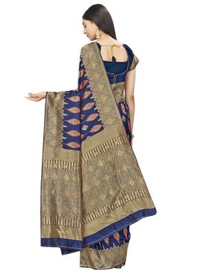 self design woven saree with blouse - 17458932 - Standard Image - 2