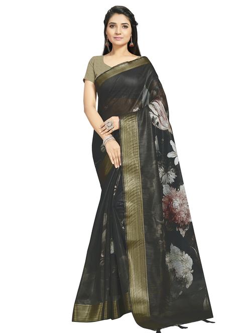 floral printed saree with blouse - 17458941 - Standard Image - 1