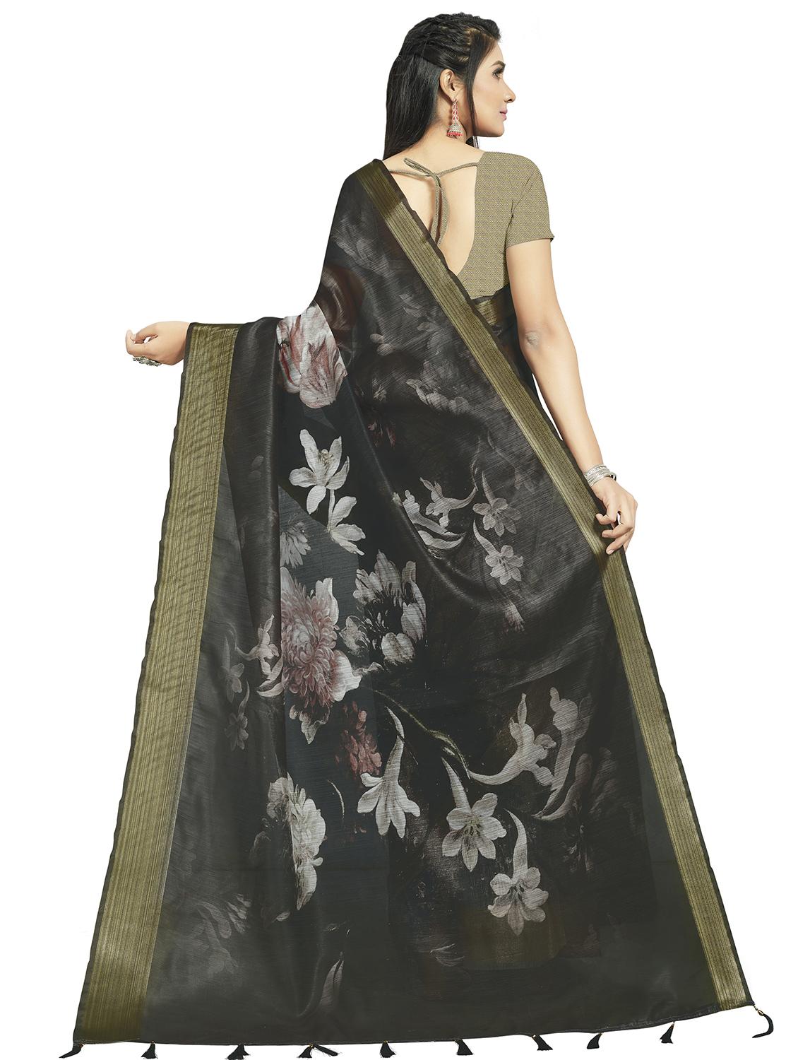 floral printed saree with blouse - 17458941 - Zoom Image - 2