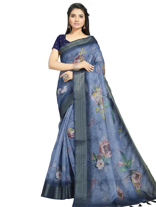 floral printed saree with blouse - 17458944 - Standard Image - 1