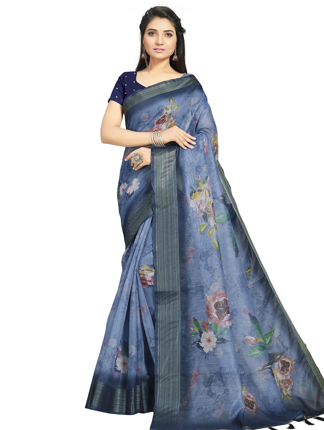floral printed saree with blouse - 17458944 - Zoom Image - 1