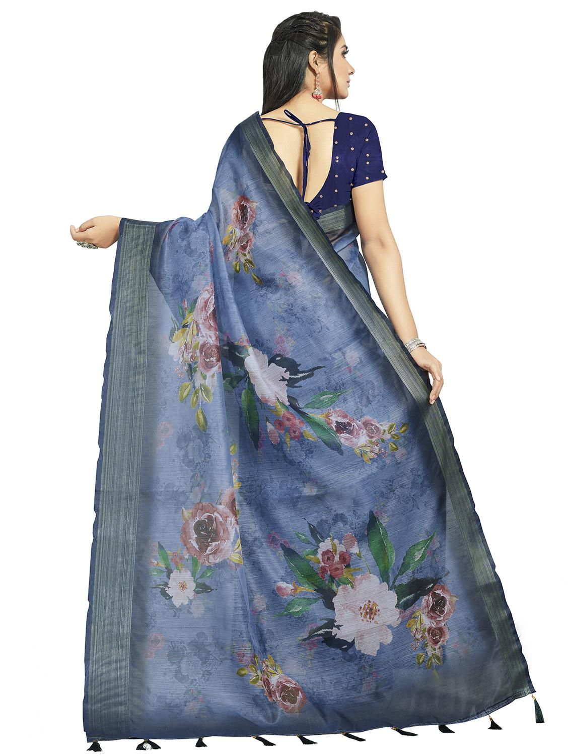 floral printed saree with blouse - 17458944 - Zoom Image - 2