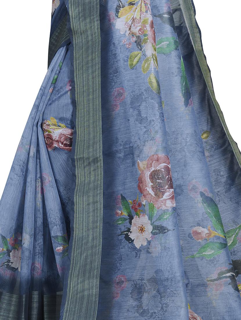 floral printed saree with blouse - 17458944 - Zoom Image - 4