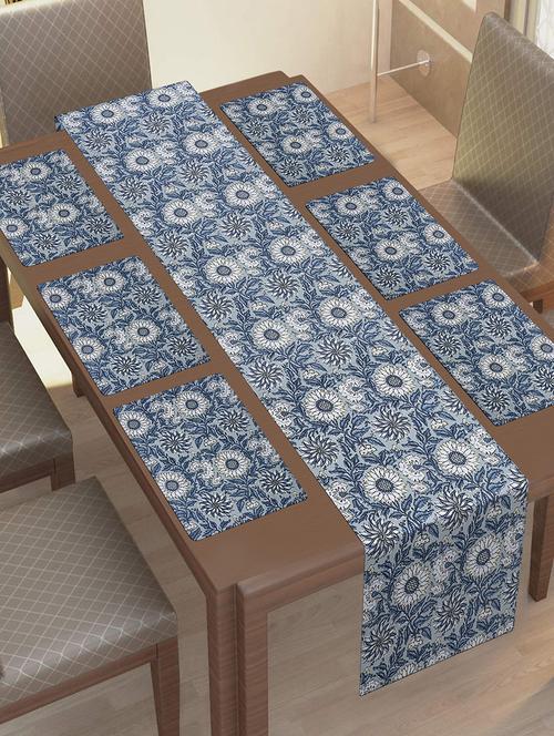 cotton jaipuri printed 6 table mat & 1 runner (set of 7 pcs) - 17458973 - Very Small Image - 1