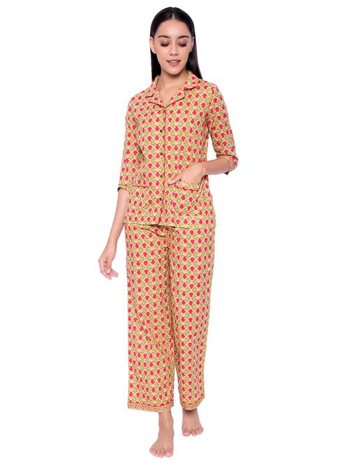 shirt collar printed nightwear pajama set - 17459003 - Standard Image - 1