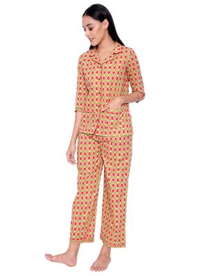 shirt collar printed nightwear pajama set - 17459003 - Standard Image - 2