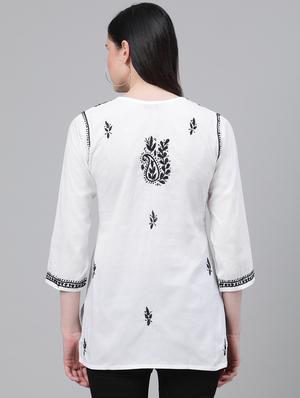 ada hand-embroidered white chikankari kurti - 17459079 - Standard Image - 3