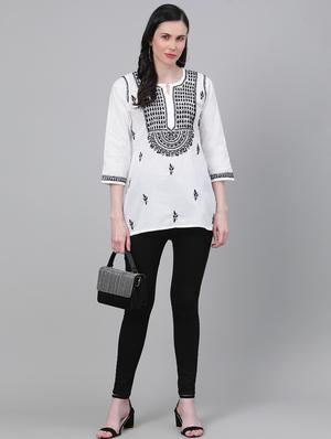ada hand-embroidered white chikankari kurti - 17459079 - Standard Image - 4