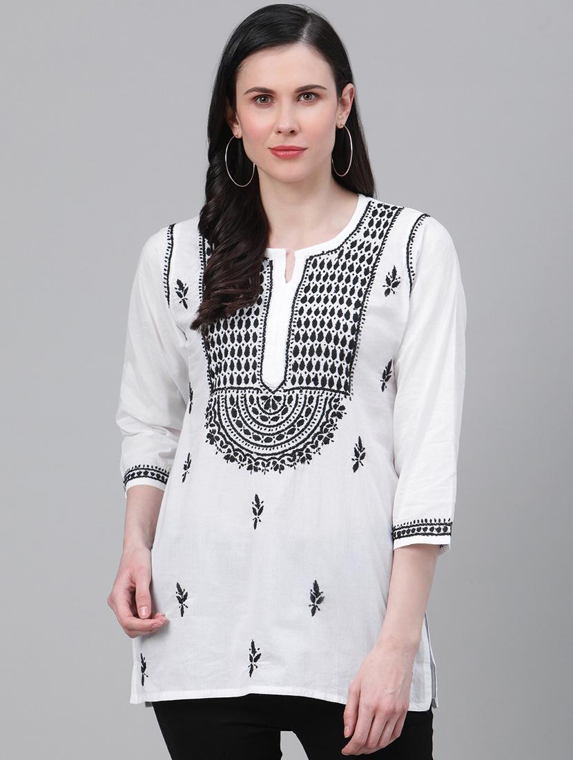ada hand-embroidered white chikankari kurti - 17459079 - Zoom Image - 1