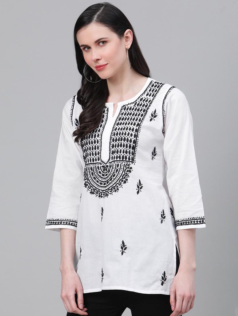 ada hand-embroidered white chikankari kurti - 17459079 - Zoom Image - 2