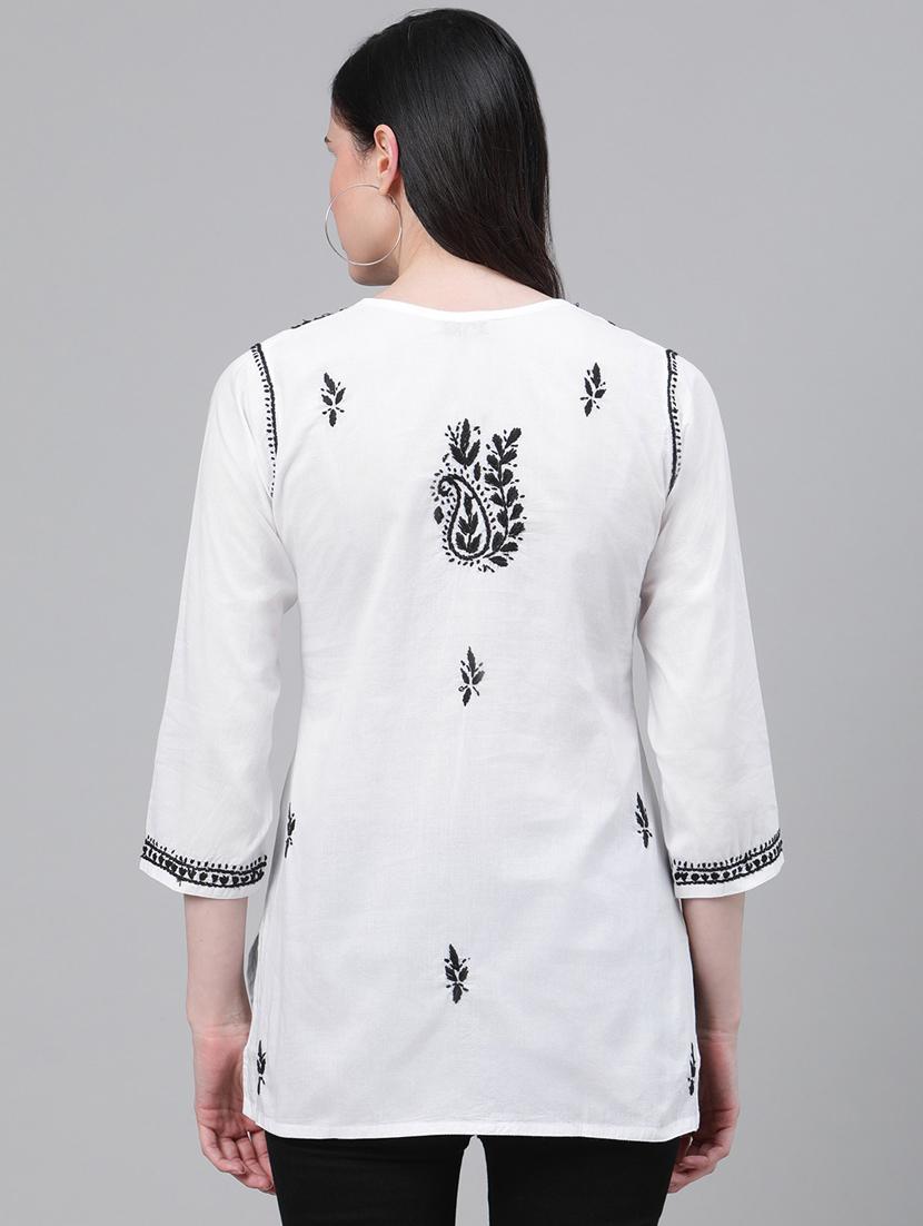 ada hand-embroidered white chikankari kurti - 17459079 - Zoom Image - 3